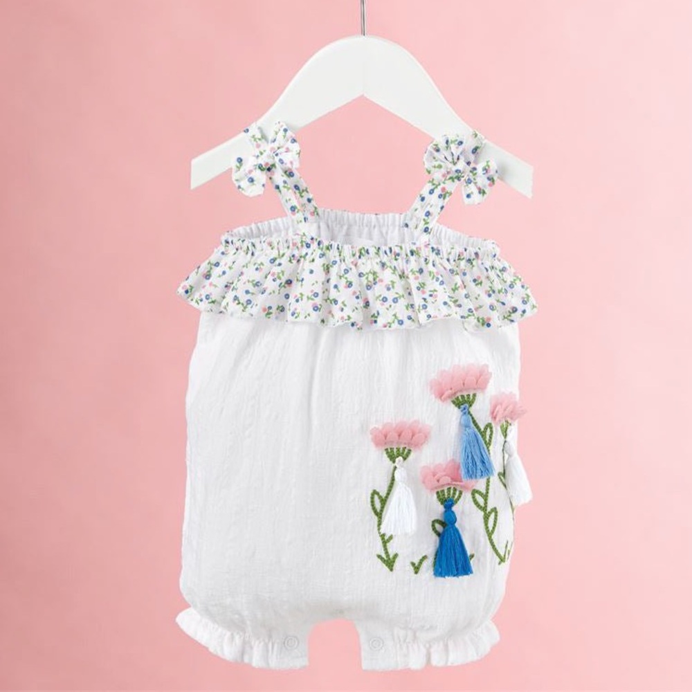 Mud Pie Floral Embroidered Baby Romper